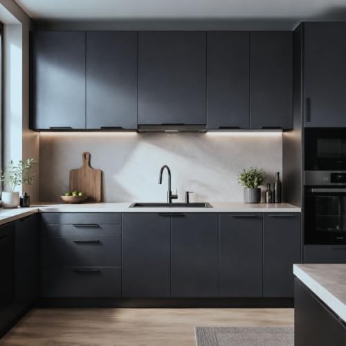 Image of WISDOM Charcoal Black Self Adhesive Wallpaper for Furniture & Cabinets Matte Finish Peel and Stick Vinyl Wall Sticker Waterproof, Oil Resistant & Easy to Clean (20x96 in)