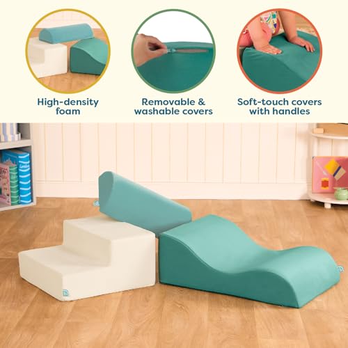 Image of B. toys WonderShapes Foam Climbing Set, 3-Piece Indoor Play, Stair Foam | Includes stair, wavy ramp, and half-cylinder with removable machine-washable covers and easy-grip handles, Foam, 12+ Months