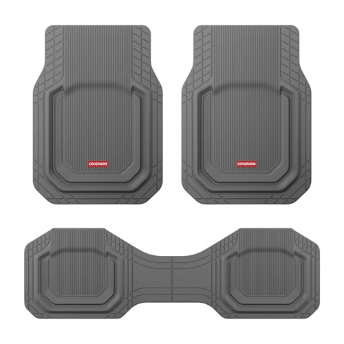 Image of Coverado Heavy Duty Car Floor Mats, Deep Dish Car Mats Full Sets, Durable Waterproof Floor Mats, Trim to Fit Automotive Mats, Universal Car Accessories for Cars SUV Trucks Sedans Vans, Gray, 3pcs