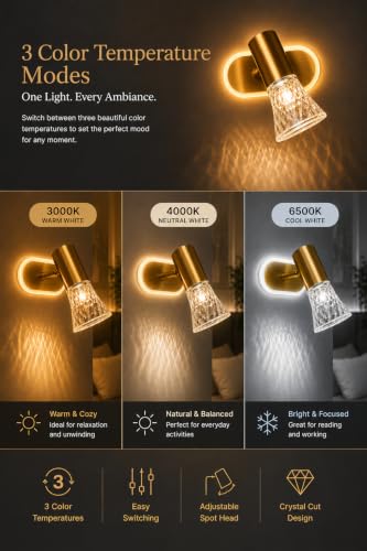 Image of FILLISKA 3 in 1 Single Wall spot /Picture /Display /Mirror Light with Adjustable Head and Colour Changing Function (Diamond Cut Gold -047)