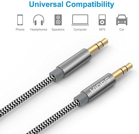KINPS Aux Cable 3.5mm Male to Male Cable 4FT Nylon Braided Audio Cable for Car, Headphone, MP3 Player, Echo Dot, Tablet, Home Stereos, Laptop