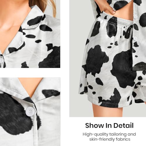 Image of Funny Pajamas for Women Set Print Satin Loungewear Pjs Short Sleeve Button Down Top and Shorts Sets Sleepwear XS-3XL