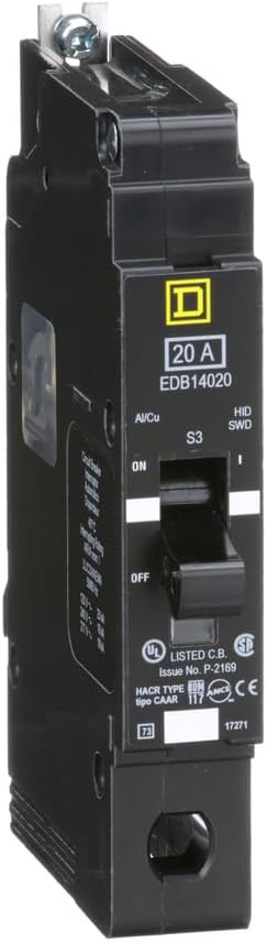 SCHNEIDER ELECTRIC 277-VOLT 20-AMP EDB14020 Miniature Circuit Breaker 277V 20A, Black