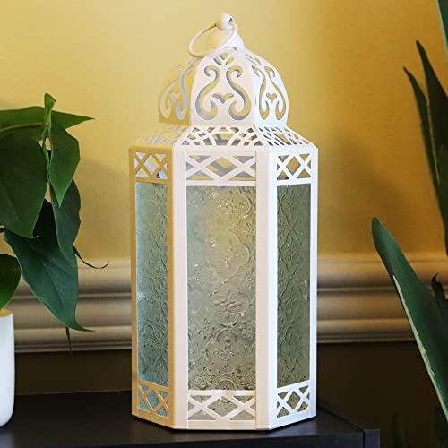White Metal Decorative Moroccan Lantern Candle Holder Lamp for Indoor or Outdoor Home Decor Large - Image 3