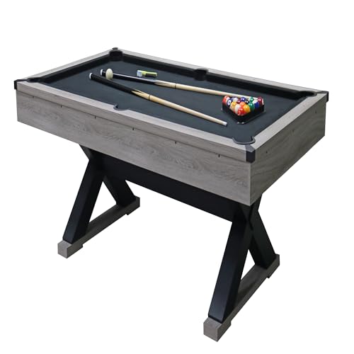 AiAigpt 84 Inch Pool Table with Billiard Balls, Cues, Pool Cue Chalk, Cleaning Brush, X-Legs, Black Cloth, Pool Table for Adults Rustic Grey