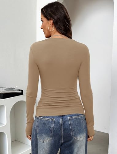 Image of Prettywear Long Sleeve Henley Shirts for Women Fall Basic Tee Tops