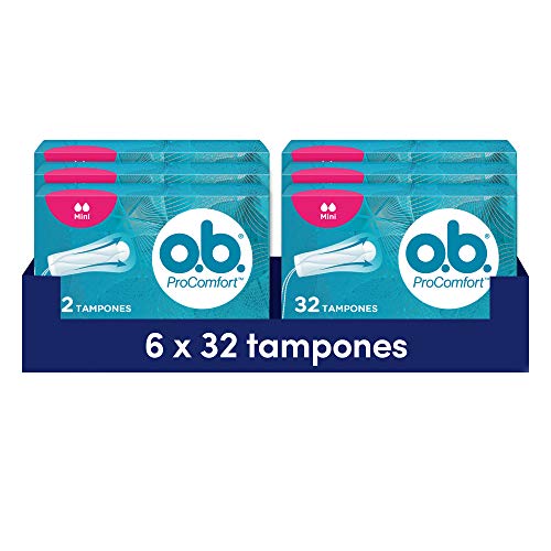 Tampones OB ProComfort Ultimate Comfort Mini (6 x 32), tampones de absorbencia ligera sin sustancias químicas nocivas ni fragancia, tampones sin aplicador no blanqueados con cloro