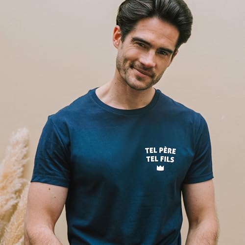 We Are Family, Tee Shirt Humoristique pour Homme, Tel Père Tel Fils Cœur, Manches Courtes, Col Rond, Cadeau Original, Tshirt Humour 100% Coton Bio, Bleu Navy, Taille M – vue 3