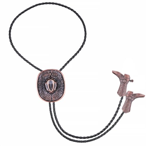 Image of GelConnie Bolo Ties for Men Women Western Cowboy Tie Mens Western Necklace Leather Necktie Gold Bolero Tie Cowboy Necklace