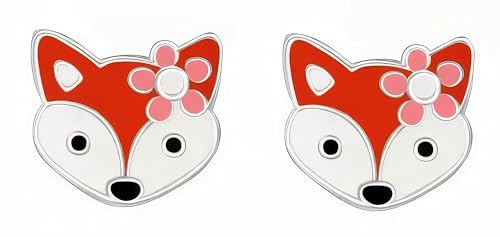 925 Sterling Silver Fox and Flower Stud Earrings, Dainty Animal Floral Jewelry