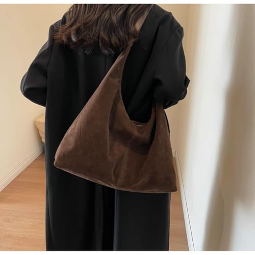 Image of Trendy Suede Crescent Shoulder Bag Women Tote Bag Satchels Crossbody Purse Top-handle Travel College Work Tote Handbag