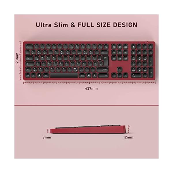 2.4G Funktastatur mit Maus Set, Kabellose Ultraslim Fullsize USB Tastatur Maus Kombi Wiederaufladbar für Windows PC… – Bild 3
