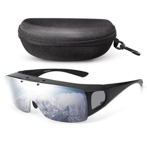 Image of Mens Polarized Flip Up Fitover Sunglasses with Mirrored Lenses