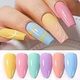 Double Rhythm Pastel Gel Nail Polish Set of 6 Colors Cotton Candy Yellow Pink Green Blue Orange Purple Gel Polish Light Soft Summer UV Kit for Women (6-kit6, Candy)