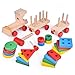 FUN LITTLE TOYS Stacking Train, Shape Sorter Wooden Toys(23 pcs), Sorting & Stacking Toys for Toddler 3, Montessori Toys for 3 Year Old Boy Girl Gifts, Kids Wooden Train Toy