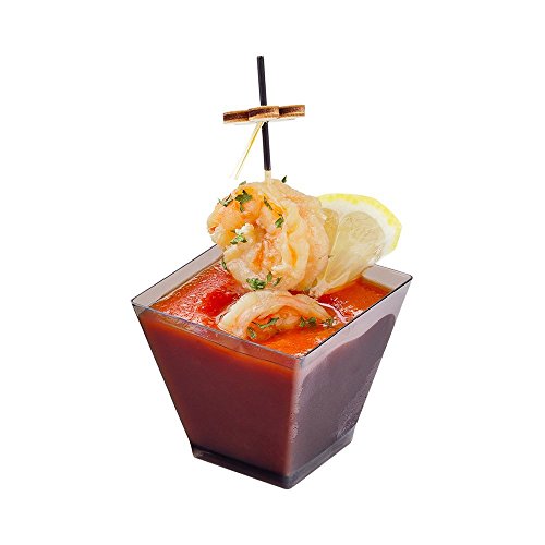 Image of Restaurantware 2-OZ Mini Kova Dessert Tumbler Cup - Elegant Square - Smoked Grey Plastic Cups: Perfect for Serving Desserts & Snack Samples - Disposable & Eco-Friendly - 100-CT