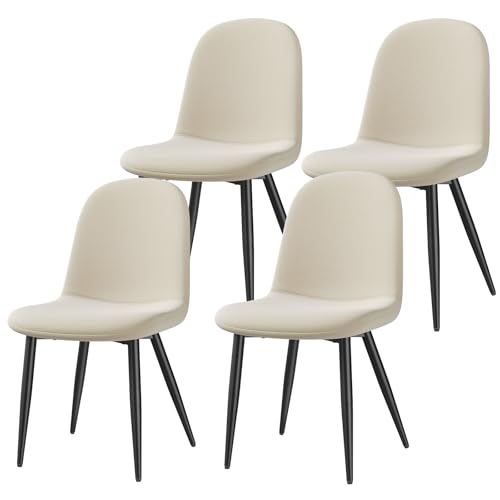 INRE Chaises de Salle à Manger, Lot de 4, Pieds en Métal,Pieds Réglables, Chaise de Cuisine,Chaises de Salon,Chaise Tissu,Beige Clair