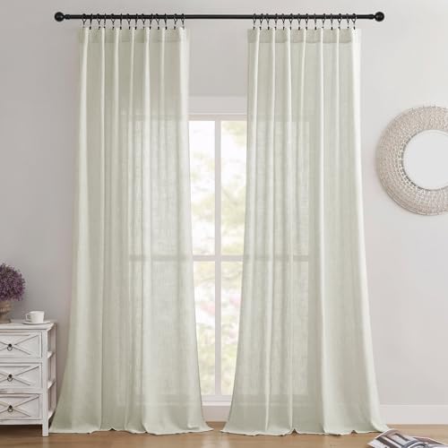 Image of Joydeco Linen Curtains for Living Room,Semi-Sheer Curtains 90 Inches Long,Living Room Curtains 2 Panel Sets,Light Filtering Curtains Privacy Curtains & Drapes(W52 x L90 Inch, Oatmeal)