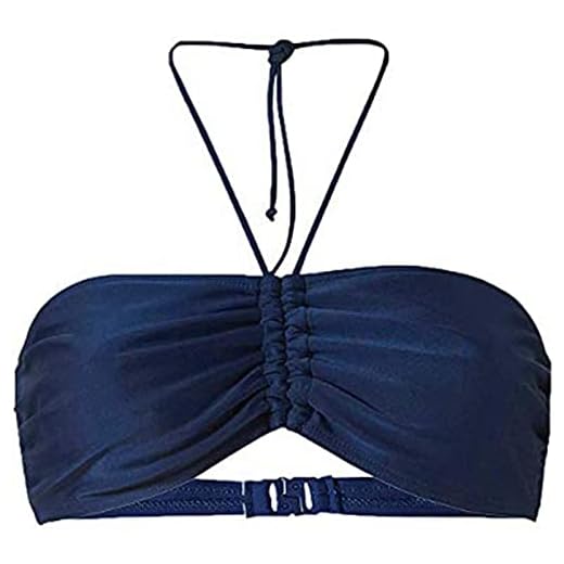 Todays Deals Women's Bikini Bandeau Top Solid Color Halter Neck Swimwear Ladies Casual Beachwear Sexy Outfits Dark Blue