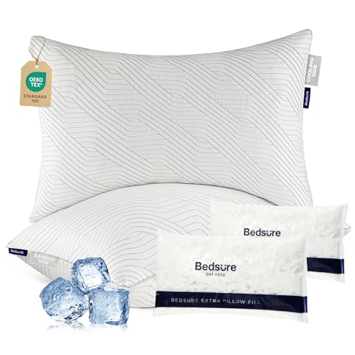 Bedsure Memory Foam Pillows Queen Size, Set of 2, Adjustable Firm Bed Pillows for Sleeping, Cooling Dual-Sided Design, Rayon Derived from Bamboo Pillowcases for Side, Back, Stomach Hot Sleepers