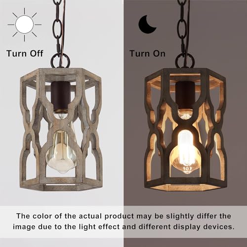 Image of KSANA Farmhouse Wood Pendant Light, Cage Lantern Hanging Light Fixture for Kitchen Island, Foyer, Hallway, Bedroom and Entryway