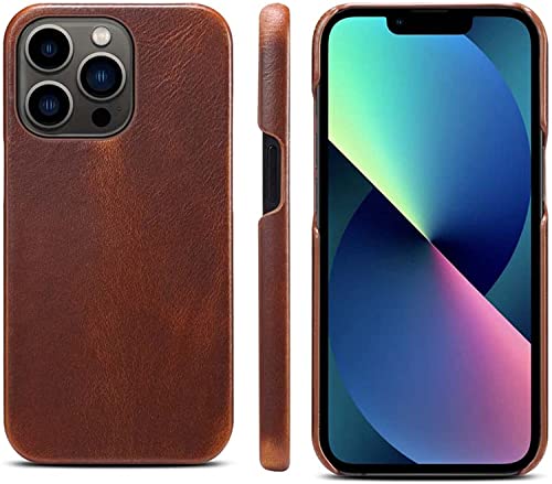 Coque iPhone 13 Pro marron en cuir rétro antichoc avec protection écran