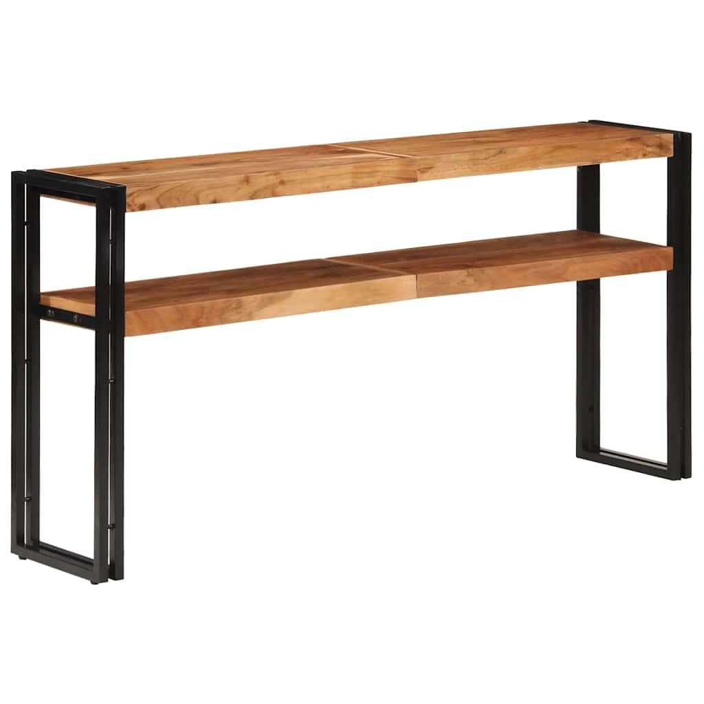 SXZenSpace Solid Acacia Wood Console Table 150x30x75 cm, Two Tier Slim Hallway Side with Iron Frame, Rustic Occasional Sofa Accent for Living Room or Bedroom