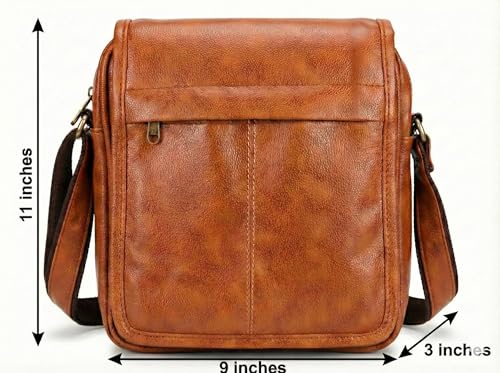 Image of Men's Leather Sling Bag Crossbody Messenger Shoulder Bag | Stylish Office Travel Side Bag with Multiple Compartments, Adjustable Strap & Secure Pockets for Daily Use