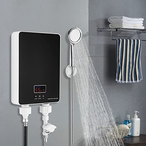 Calentador de agua eléctrico de 6000 W de hasta 55 ℃ IPX4 con cabezal de ducha y control de temperatura inteligente para cocina y baño