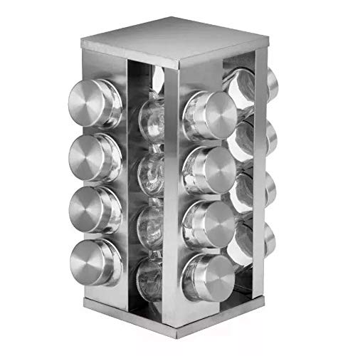 Porta Tempero Giratório Inox 16 Potes Vidro: 27cmx17cmx17cm