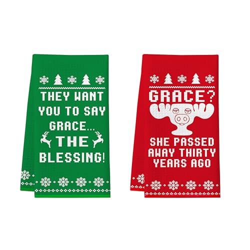 Christmas Vacation Gift, 2 Pack Funny Holiday Kitchen Towels, Griswold Family Cousin Eddie Christmas Vacation Merch, Cute Xmas Bathroom Hand Towels Decorations, White Elephant Gifts Stockintg Stuffer