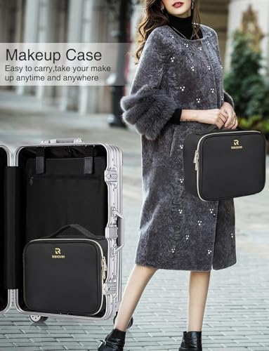 Image of Relavel Travel Makeup Train Case Makeup Cosmetic Case Organizer Portable Artist Storage Bag with Adjustable Dividers for Cosmetics Makeup Brushes Toiletry, Black with Gold Zipper