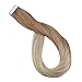 Fshine 14 Inch 50 Grams Tape in Hair Extensions Ombre Balayage Human Hair Extensions Color #12 Fading to #18 and #60 Extensions Human Hair 20 Pieces Per Pack