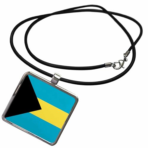 3dRose InspirationzStore Flags - Flag of The Bahamas Islands. Bahamian Blue Yellow Gold Stripes Black Triangle Country World Souvenir - Necklace with Rectangle Pendant (ncl_158449)