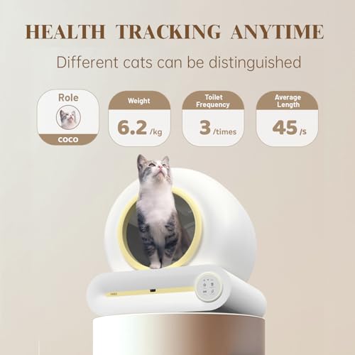 Self Cleaning Litter Box, Automatic Cat Litter Box with Mat & Liners, 65L+9L Large Capacity Self Cleaning Litter Box, Suitable for Multiple Cats, APP Control 2024 Upgraded