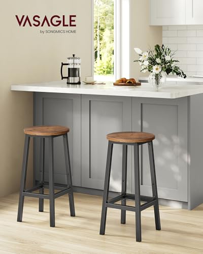 Butacos de Barra VASAGLE, Set de 2, Estilo Industrial, Asiento Redondo, Estructura de Acero Negro y Asiento en Color Marrón Rústico, Altura 25.2 pulgadas miniatura 2
