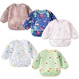 Yunguui 5 Pcs Baby Bibs with Sleeves,Waterproof Weaning Bib,Toddler Apron 3-30 Months