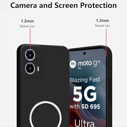 Image of SBMS Silicone Back Cover Case for Motorola Moto G34 5G / Moto G45 5G | Soft Micro-Fibre Lining Inside | Magsafe Print On Back Side Camera Protection Bump | Shockproof Case for Moto G34 5G (Black)