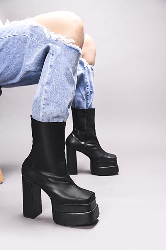 Image of SilverArrow Classy Trendy Comfortable ankel Length Block Heel Zipper Boots for Womens & Girls