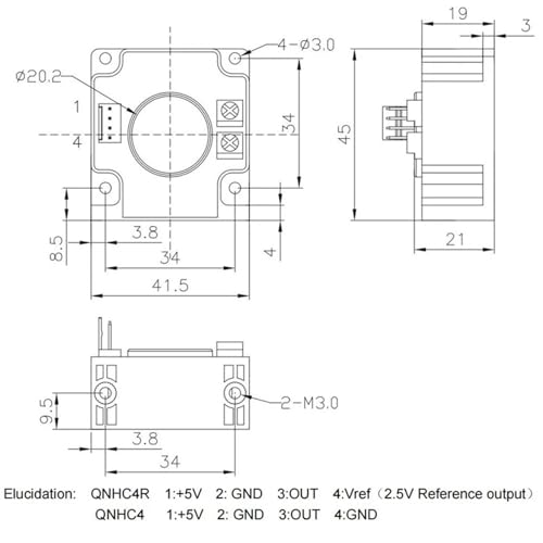Transductor de corriente CC 100A QNHC4 Vout 2.5V sensor efecto Hall integrado 3