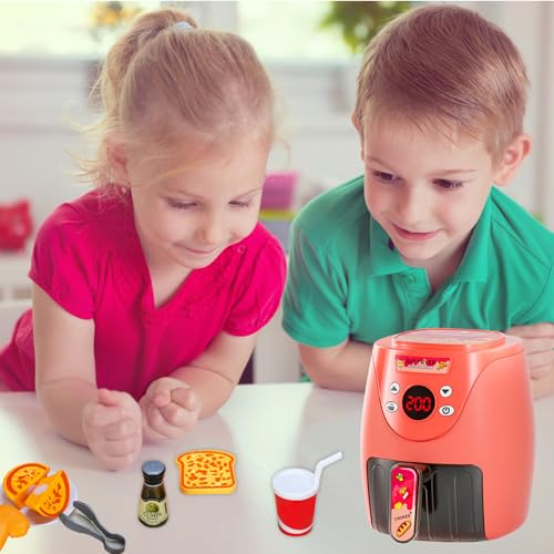 Temeemeg Toy Air Fryer with 15PCS Accessories Cookies Maker Toy with Music & Lights Color Changing Foods Kitchen for Aged 3+ Kids Kitchen Set Style 2