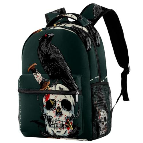 Sac à dos d'école multicolore corbeau pour femme, ado et voyage décontracté