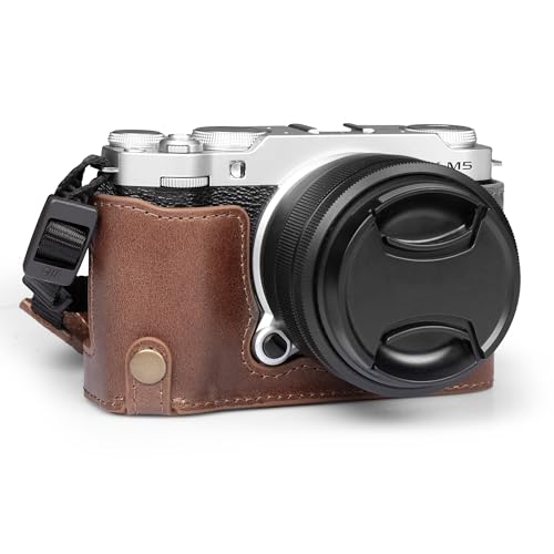 Fujifilm X-M5 demi-étui en cuir véritable noir MegaGear