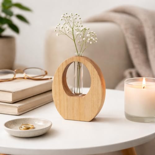 Image of CraftVatika Decorative Items for Home Decor, House Warming Gifts New Home, Wooden Flower Vase Pot for Living Room, Anniversary Wedding Return Birthday Gifts for Woman Man, Aesthetic Room Decor Items