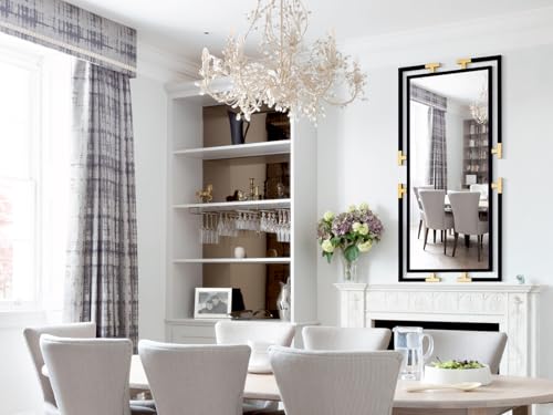 Image of Large Mirror Wall Decor, 46.5 inchx23 inch Mirror with Black and Gold Metal Frame for Bedroom, Living Room, Bathroom, Horizontal /Vertical