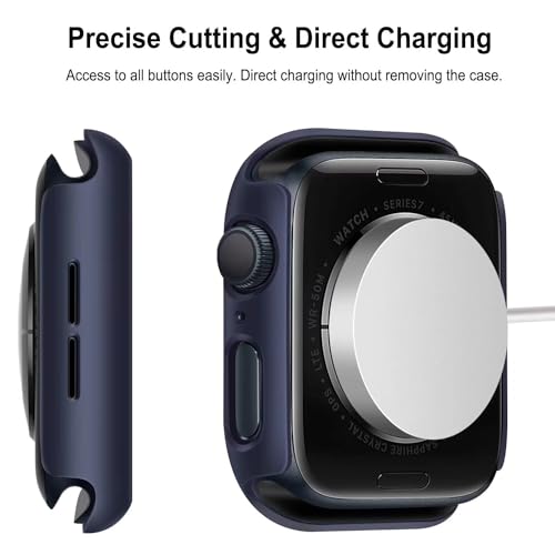 Image of VEMIGON Hard PC Case Compatible with Apple Watch SE3 /SE2 /SE /Series 6 /5 /4 44mm with Tempered Glass Screen Protector, Overall Protection Slim Bumper Cover for iWatch - (44mm Dark Blue)