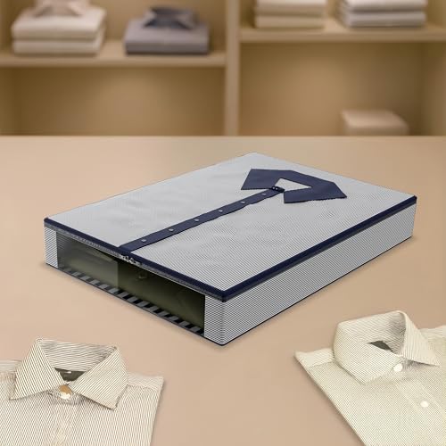 Image of Kuber Industries Cotton Shirt Organizer for Wardrobe with Transparent Window | Cupboard /Wardrobe Organizer for Storage | Lining Design - Blue