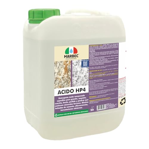 MARBEC ACIDO HP4 5LT Desincrustante específico para suelos de granito, cuarcita, pórfido y piedras con minerales ferrosos.