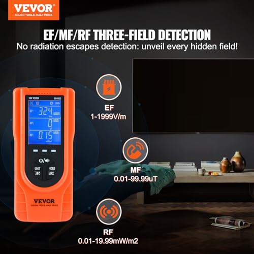 Image of VEVOR 3-in-1 EMF Meter, 5Hz - 3.5GHz, Handheld Rechargeable Electromagnetic Field Radiation Detector, Digital LCD EMF Tester for EF MF RF Home Inspections Outdoor Ghost Hunting Paranormal Equipment