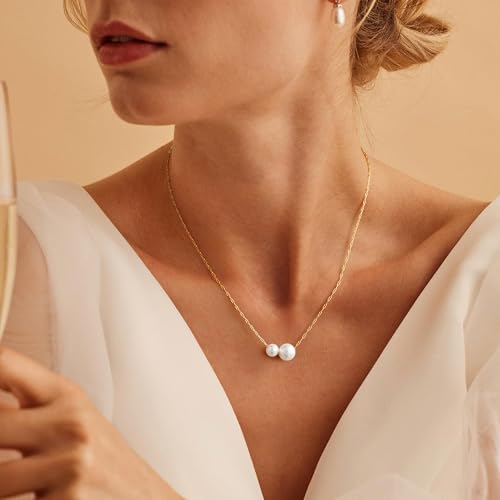 Pearl Necklace for Women, Dainty 14K Gold Plated Layered Single Double Pearl Necklace Wedding Trendy Gold Jewelry for Women Gifts2